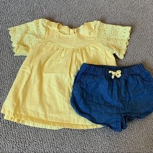 Outfit Artisan NY Girls Yellow Flare Top with Matching Shorts